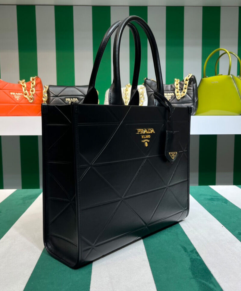 Prada Medium Leather Prada Symbole Bag With Topstitching 1BA378 Black